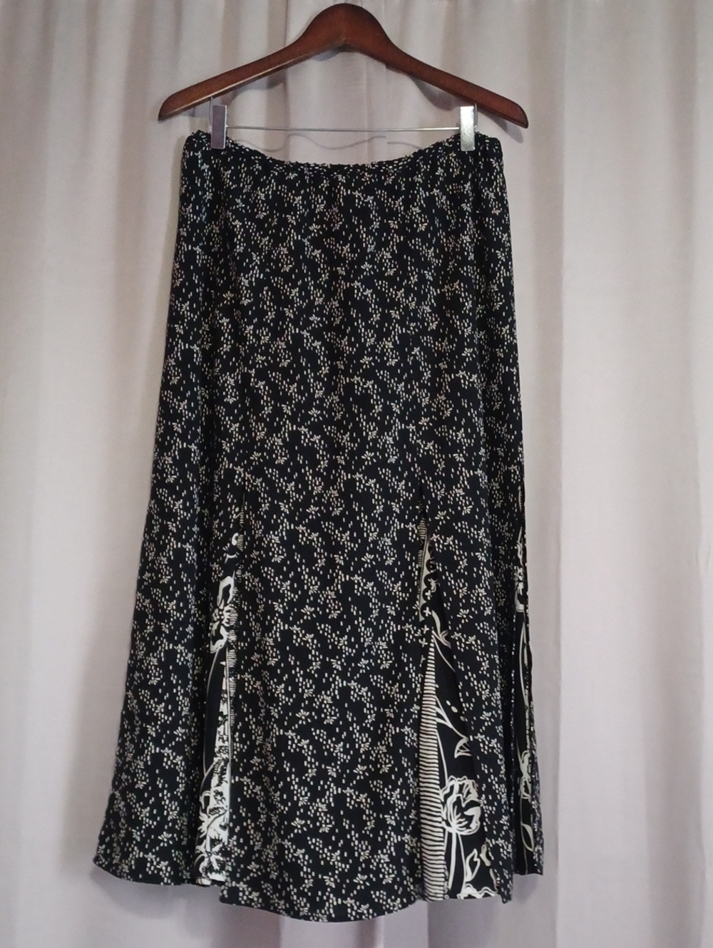 Koos Of Course! Vintage Black White Midi Skirt Mixed Print Overlay Panels Sz M
